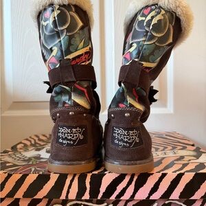 Ed Hardy Kids' Brown Boots with Colorful Tattoo Design
